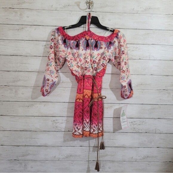 Girls Rare Editions Boho Chic Aztec Design Fuchsia Floral Cold-Shoulder Dress 7 - Picture 15 of 15